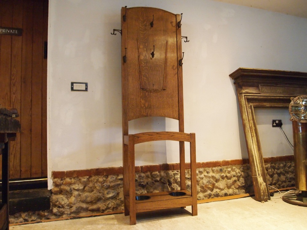 Hallstand rare Art Deco Oak coat hat stand c1920
