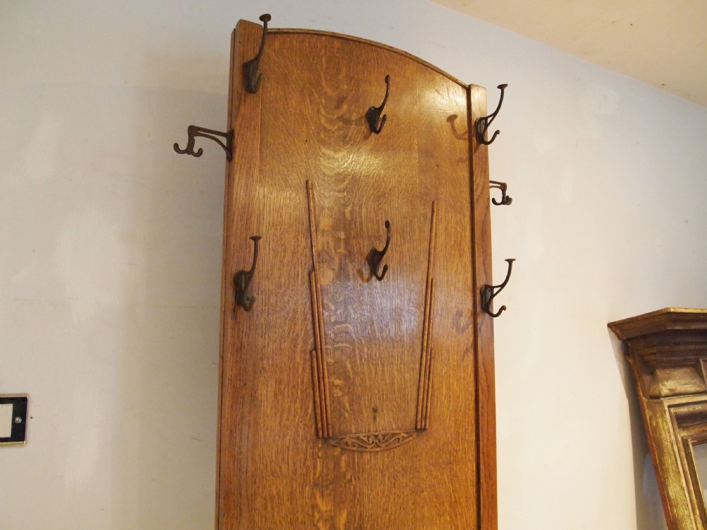 Hallstand rare Art Deco Oak coat hat stand c1920 View II