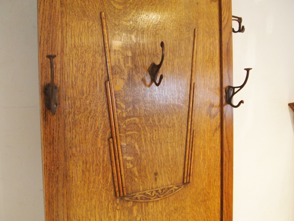 Hallstand rare Art Deco Oak coat hat stand c1920 View VII