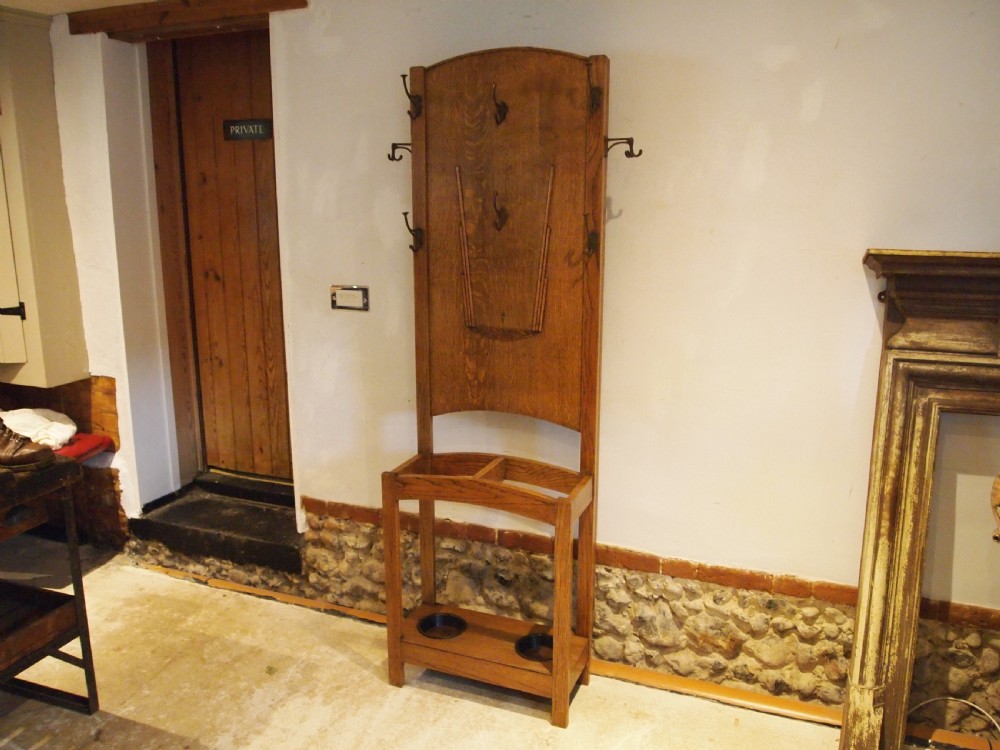Hallstand rare Art Deco Oak coat hat stand c1920 View IX
