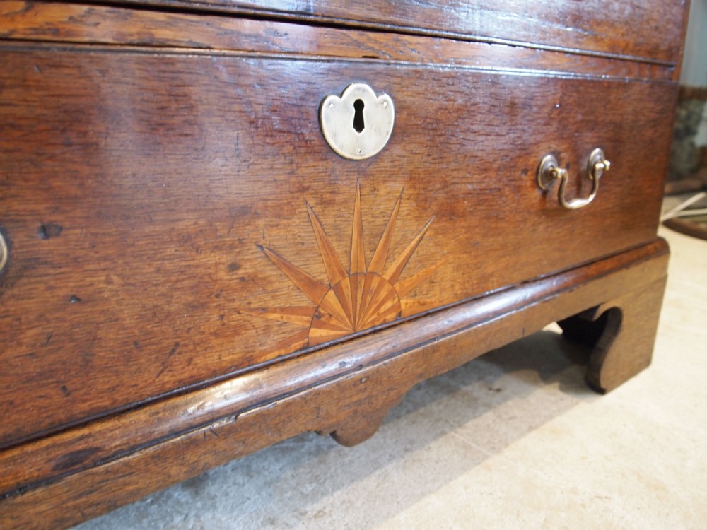 Bureau superb George III Oak sunburst c1760 View III