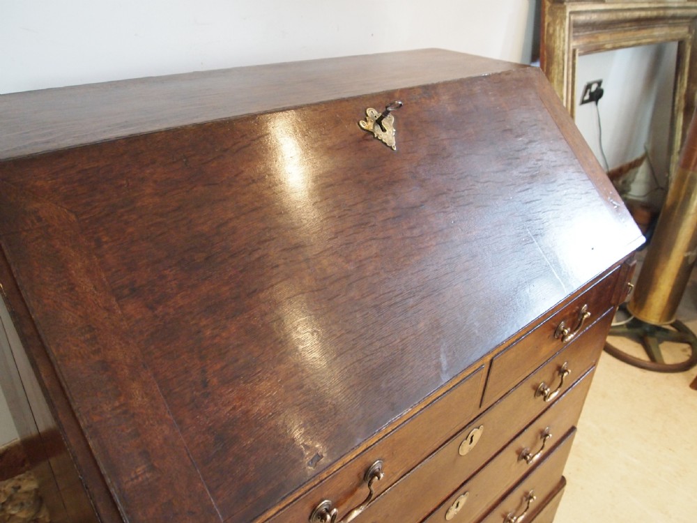 Bureau superb George III Oak sunburst c1760 View V