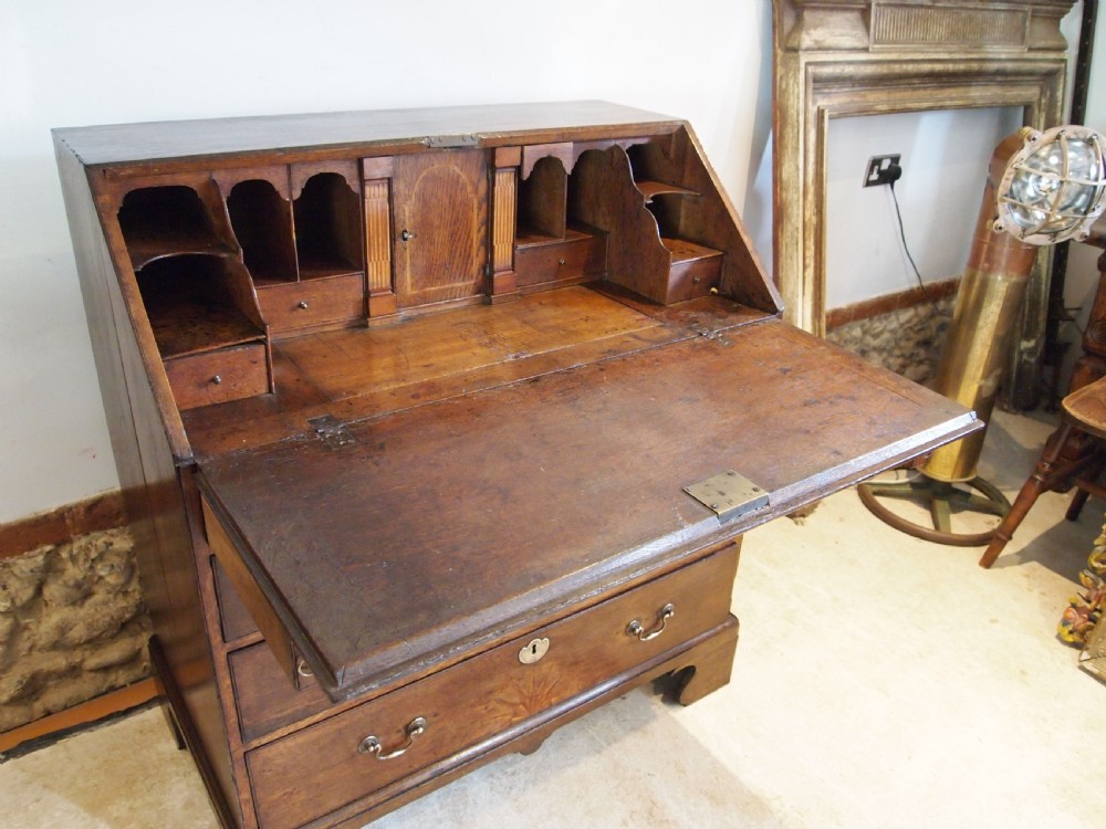 Bureau superb George III Oak sunburst c1760 View VI