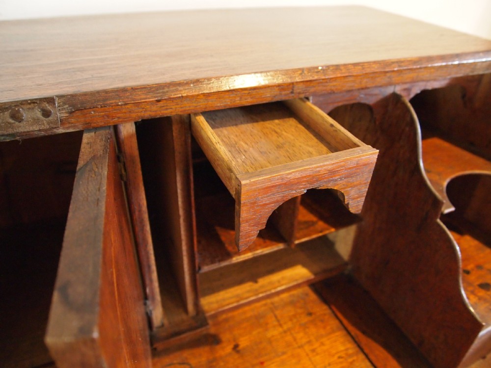 Bureau superb George III Oak sunburst c1760 View XIII
