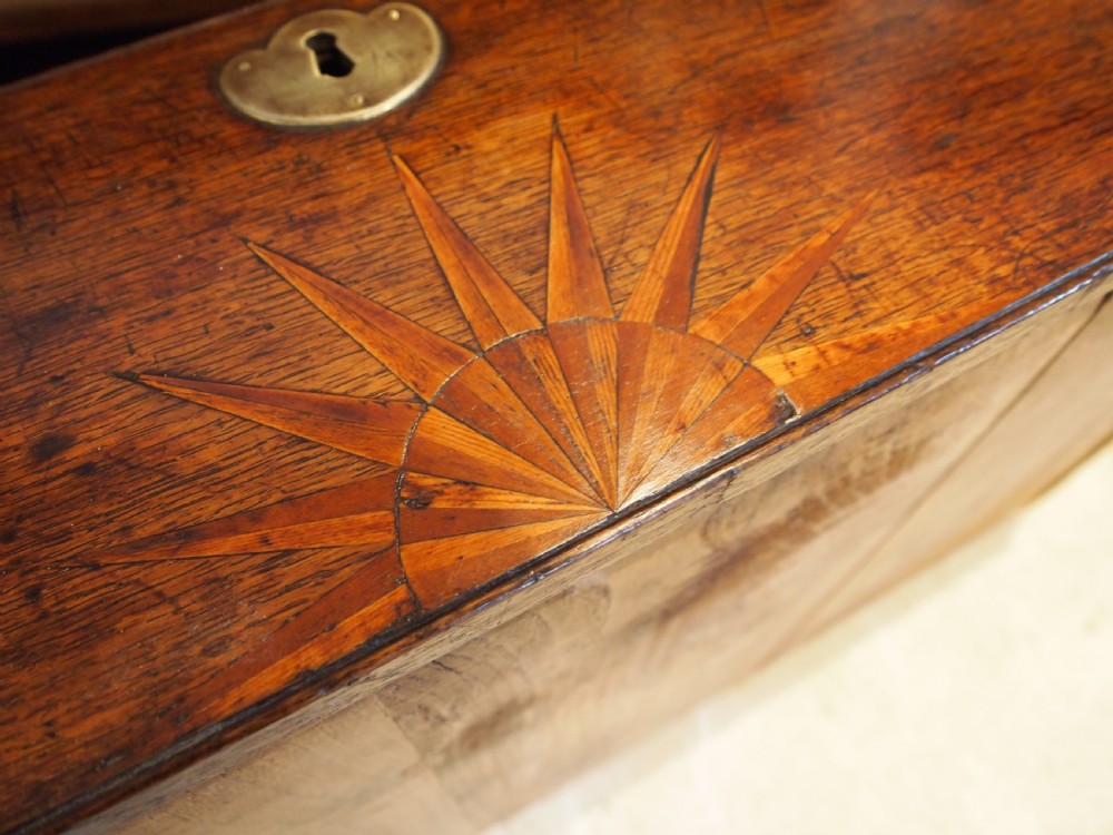 Bureau superb George III Oak sunburst c1760 View XV