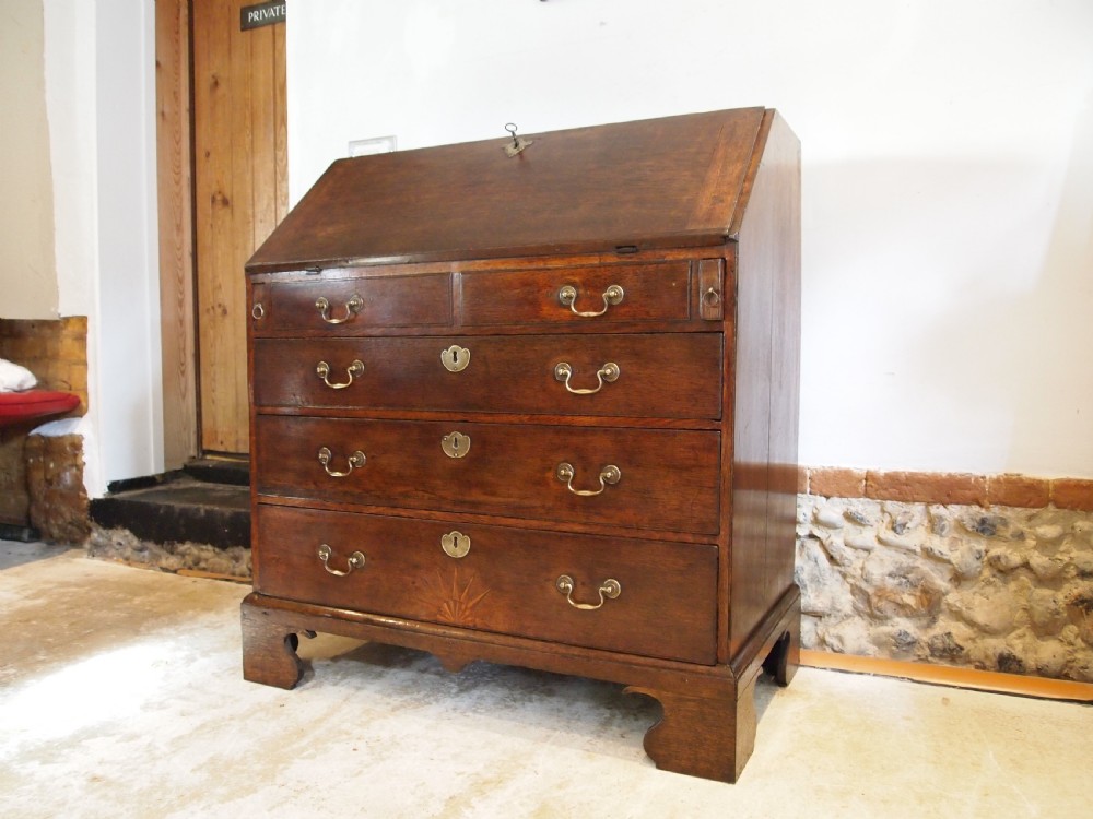 Bureau superb George III Oak sunburst c1760 View XVI