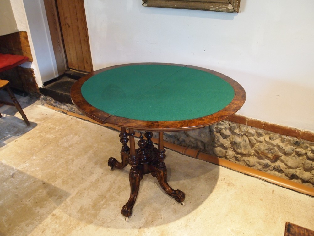 Table stunning hall side lamp console card Victorian burr Walnut c1870 View XII