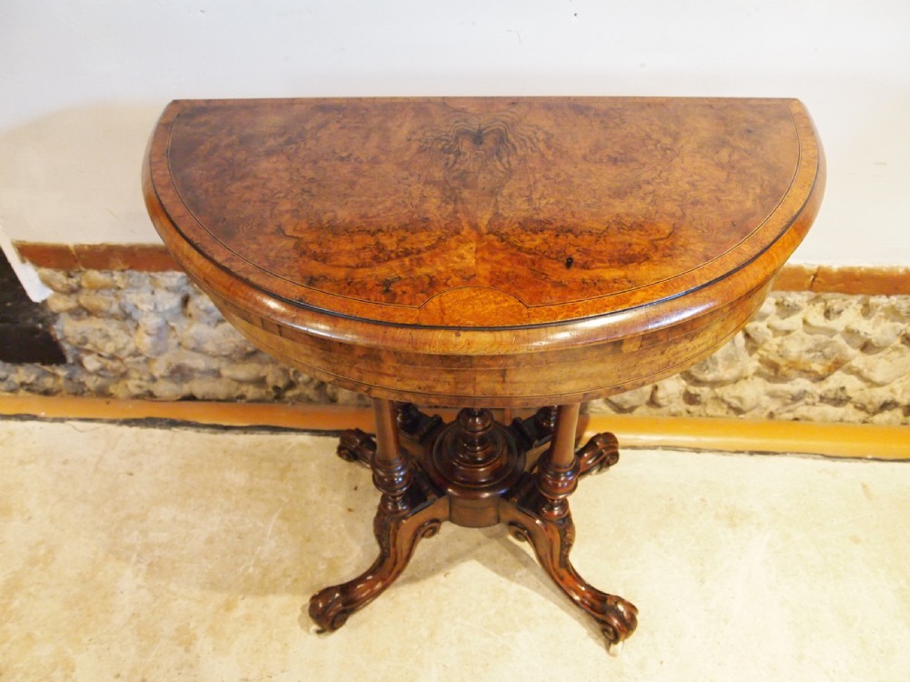 Table stunning hall side lamp console card Victorian burr Walnut c1870 View XV