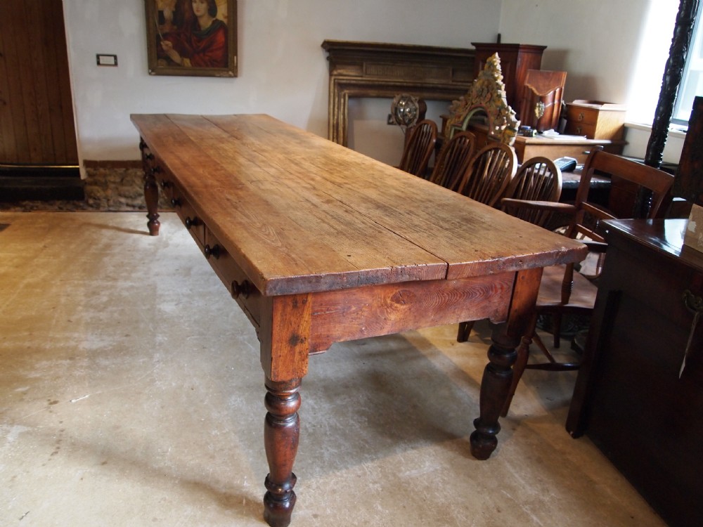 Table rare remarkable Elm Ash refectory farmhouse large dining c1840 View V