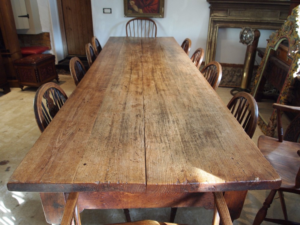 Table rare remarkable Elm Ash refectory farmhouse large dining c1840 View VIII