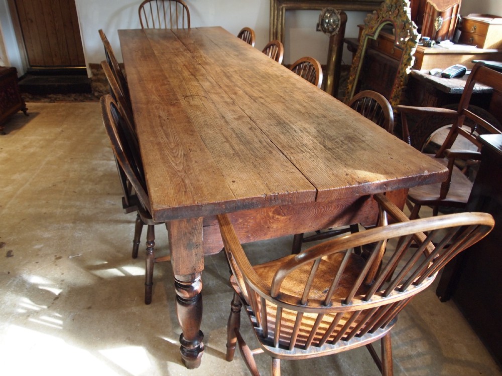 Table rare remarkable Elm Ash refectory farmhouse large dining c1840 View XV