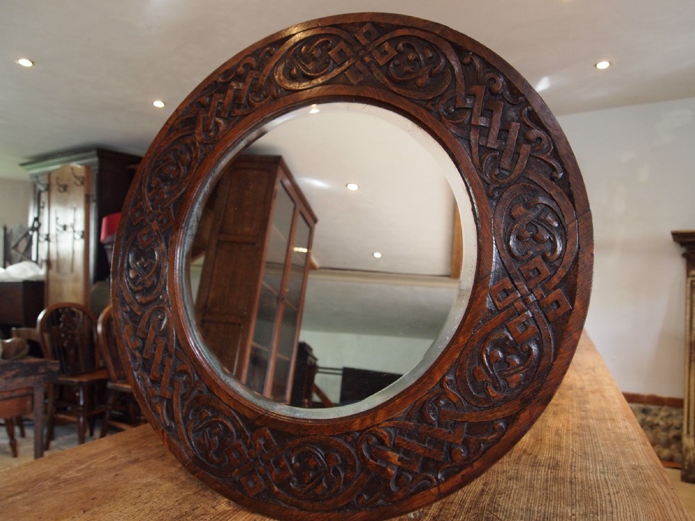 Mirror Arts & Crafts Glasgow school carved Oak large c1900