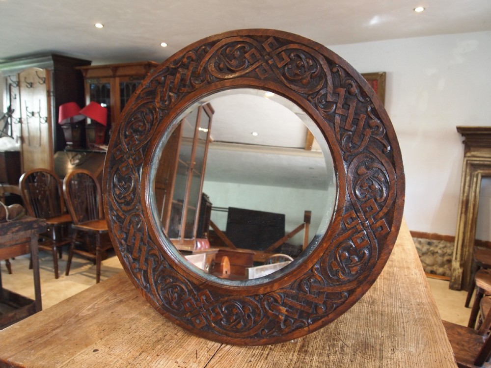 Mirror Arts & Crafts Glasgow school carved Oak large c1900 View V
