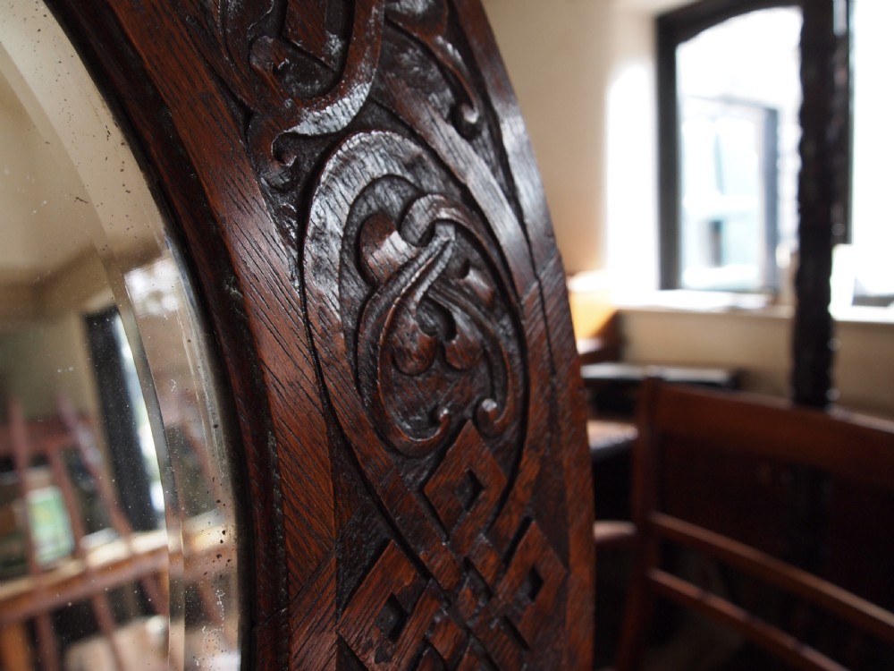 Mirror Arts & Crafts Glasgow school carved Oak large c1900 View VI