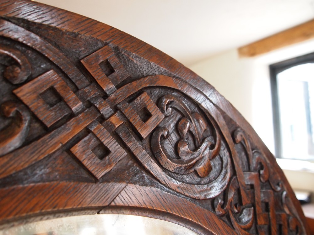 Mirror Arts & Crafts Glasgow school carved Oak large c1900 View VII
