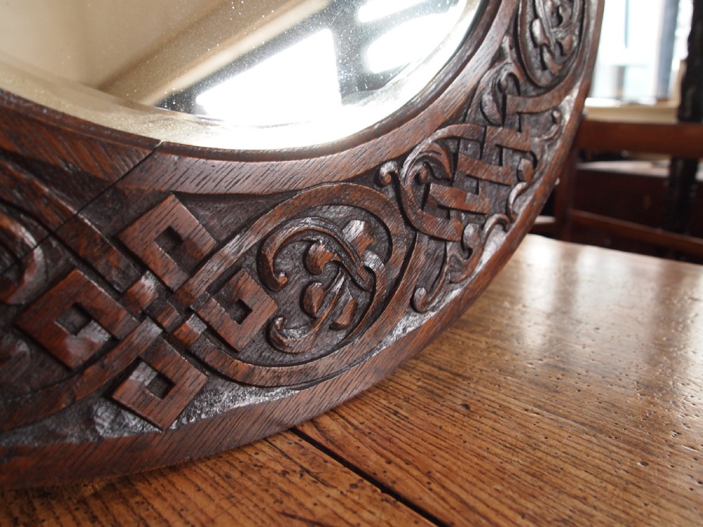 Mirror Arts & Crafts Glasgow school carved Oak large c1900 View VIII