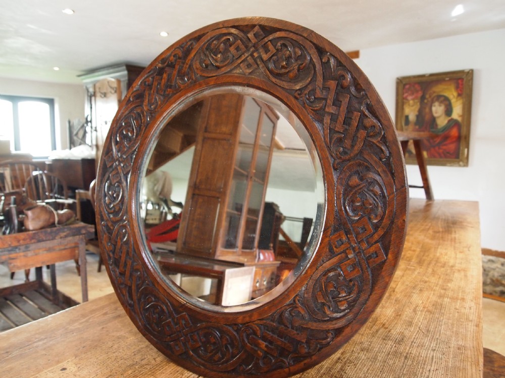 Mirror Arts & Crafts Glasgow school carved Oak large c1900 View IX
