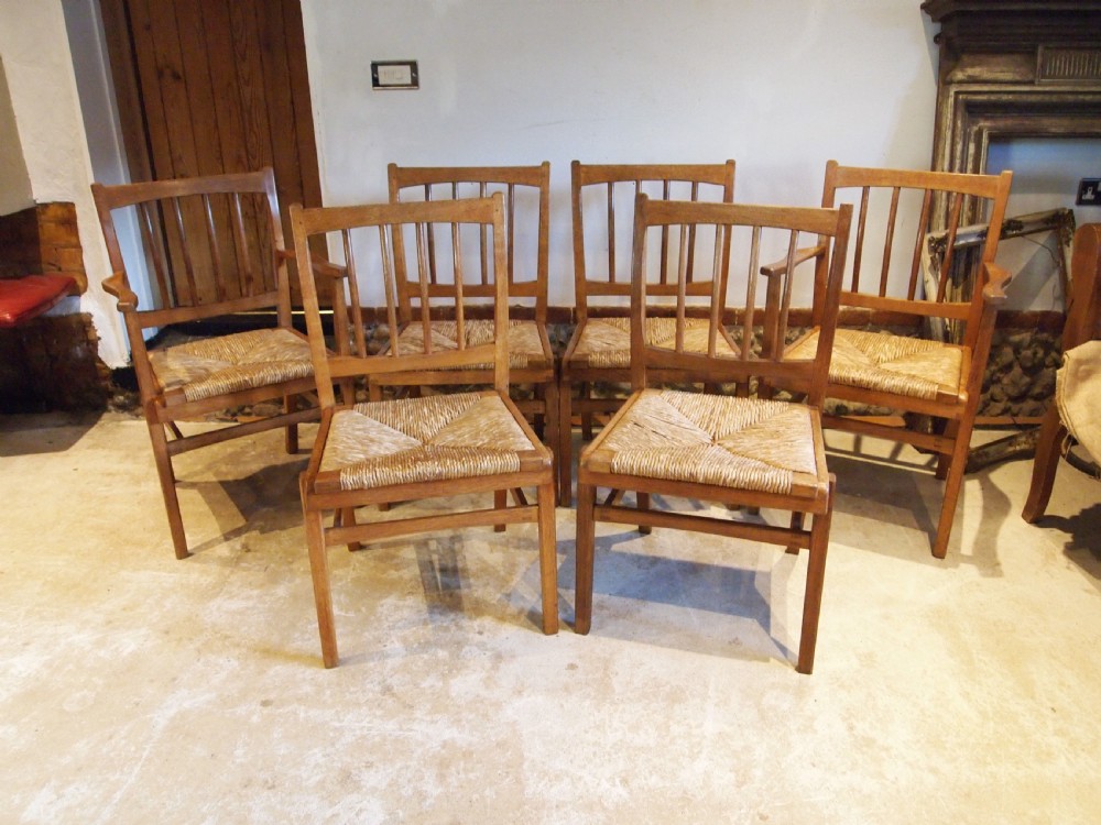 Chairs Arts and Crafts Cotswold School Oak six c1930