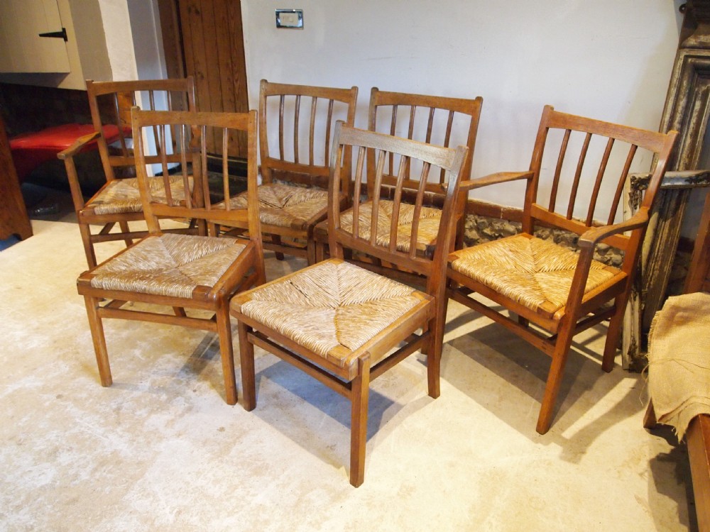 Chairs Arts and Crafts Cotswold School Oak six c1930 View V