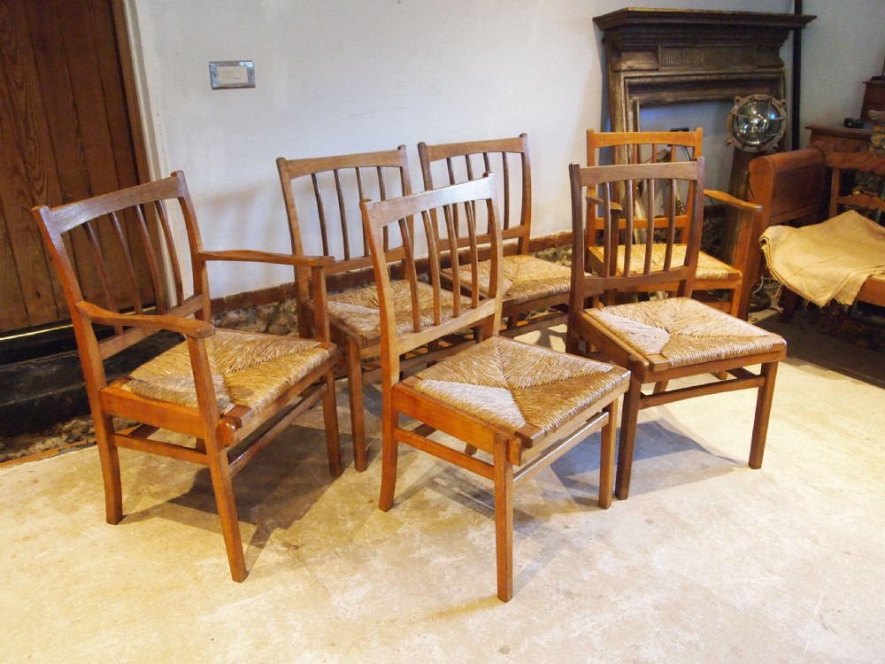 Chairs Arts and Crafts Cotswold School Oak six c1930 View X