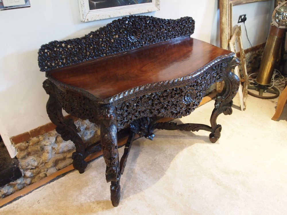 Table magnificent Burmese Padouk side hall console c1880 View XI