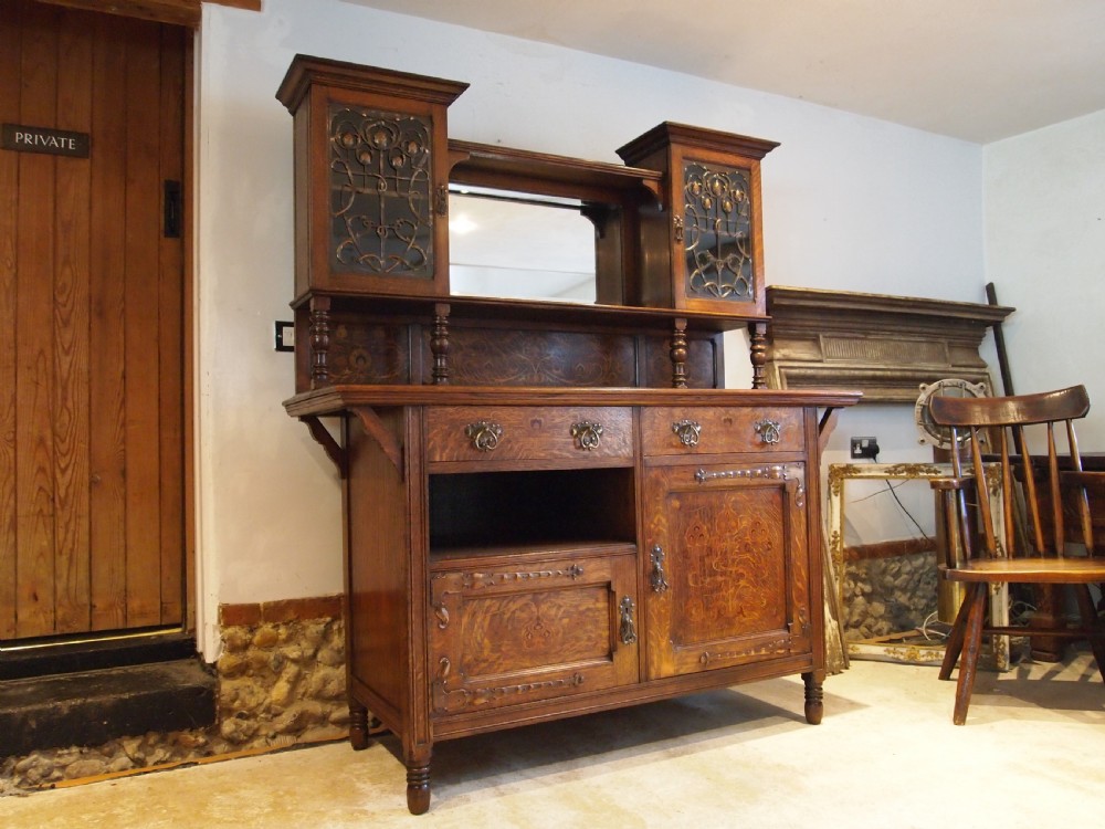 Sideboard dresser Arts and Crafts Shapland and Petter Oak c1900