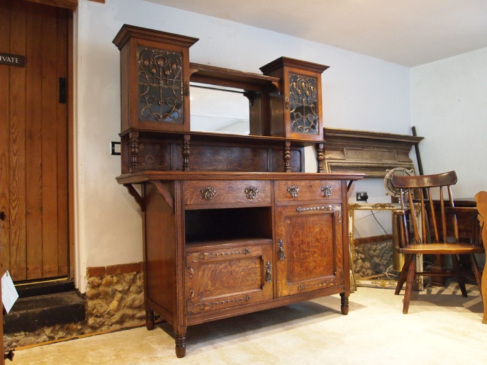Sideboard dresser Arts and Crafts Shapland and Petter Oak c1900 View V