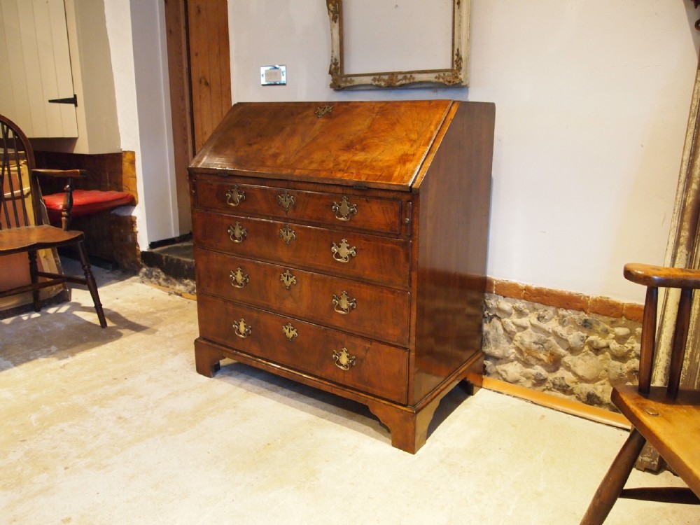 Bureau stunning George I Walnut feather banded desk small c1720