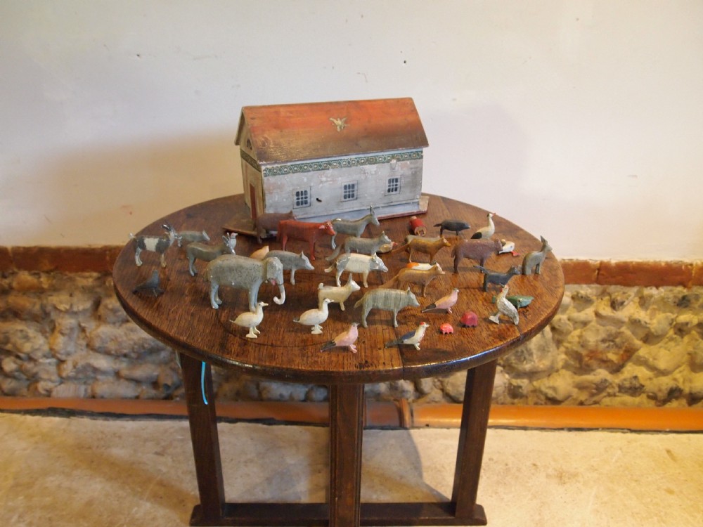 Noahs Ark rare folk art Victorian Ark and figures c1890