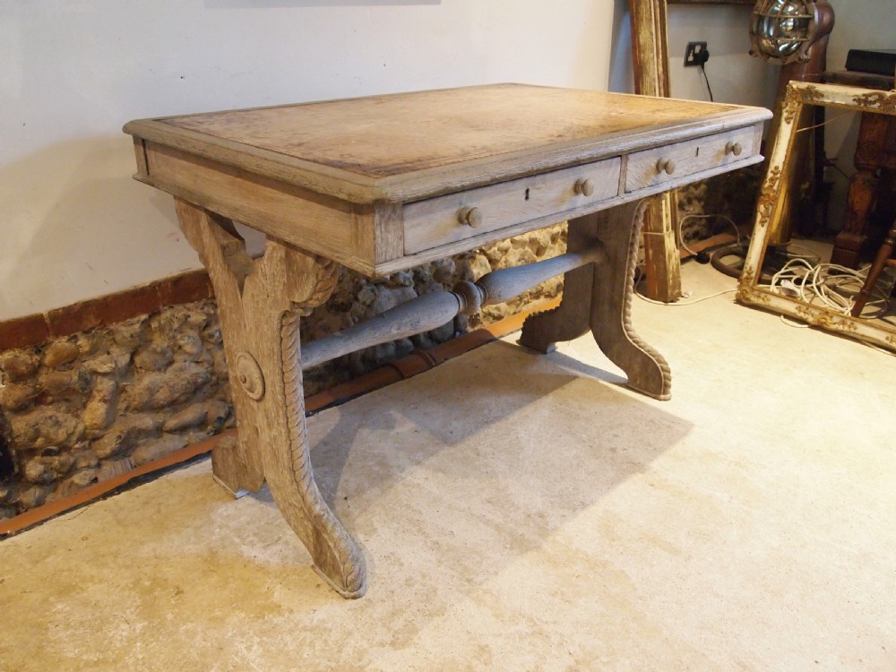 Desk Victorian limed Oak Arts and Crafts c1880 View X