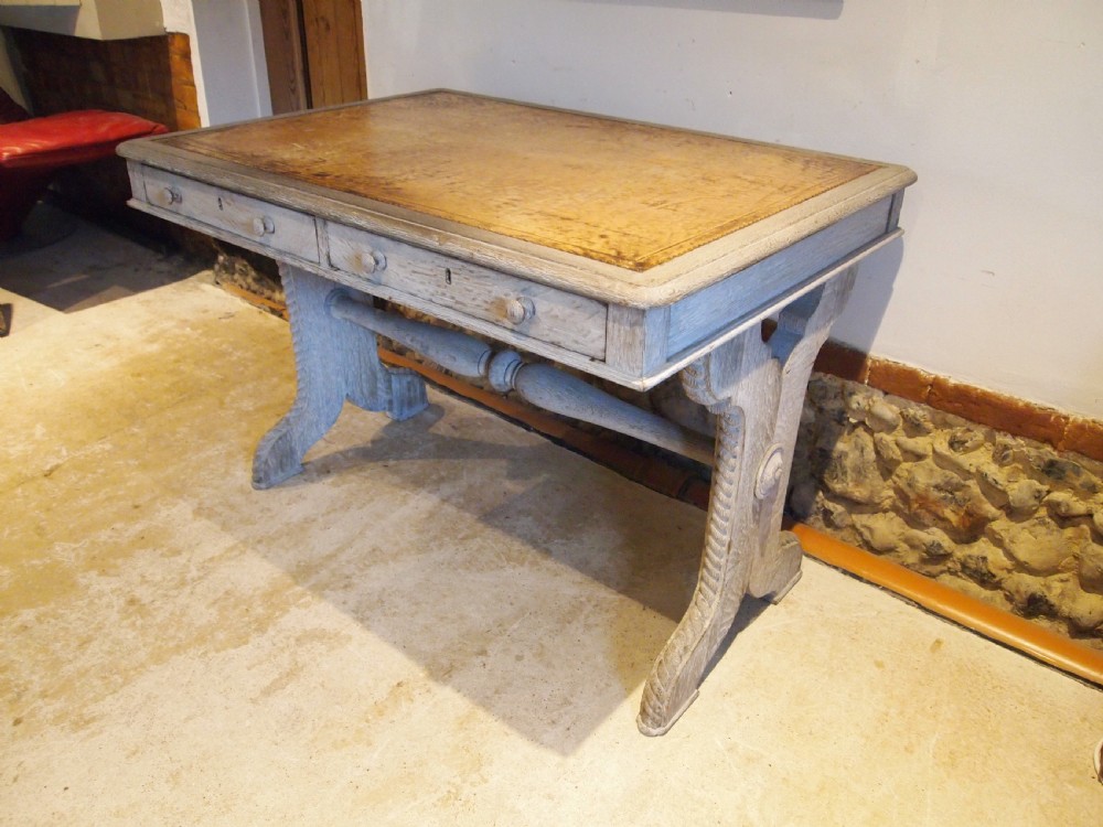 Desk Victorian limed Oak Arts and Crafts c1880 View XIII