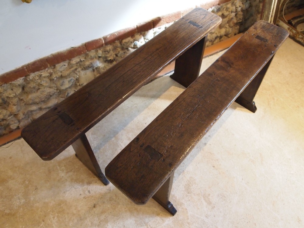 Benches rare pair of Oak George III tavern settles De La Pole Pub c1790 View II
