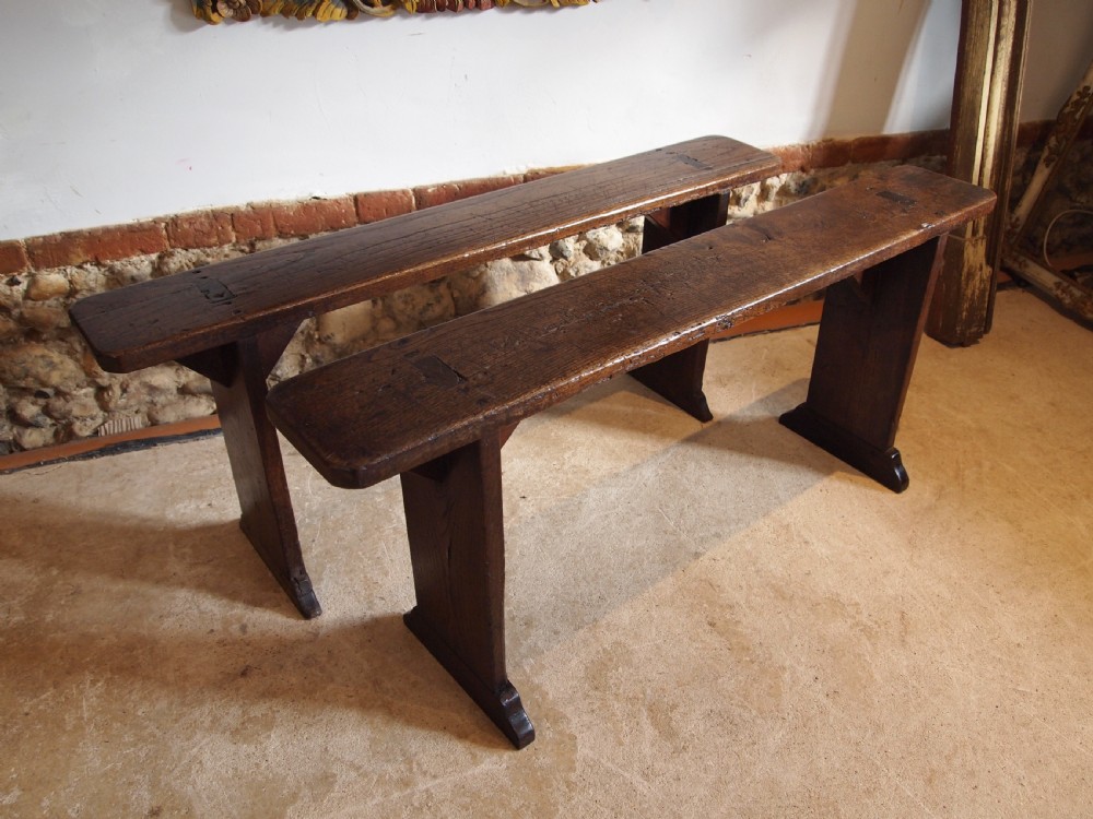 Benches rare pair of Oak George III tavern settles De La Pole Pub c1790 View X