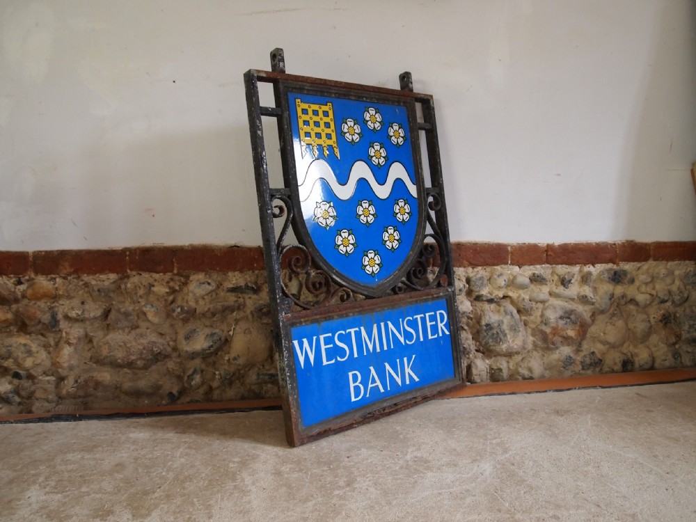 Sign enamel Westminster bank double sided c1923