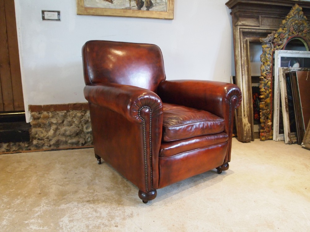 Chair very rare Heal and Son Ltd club armchair Chestnut leather c1920