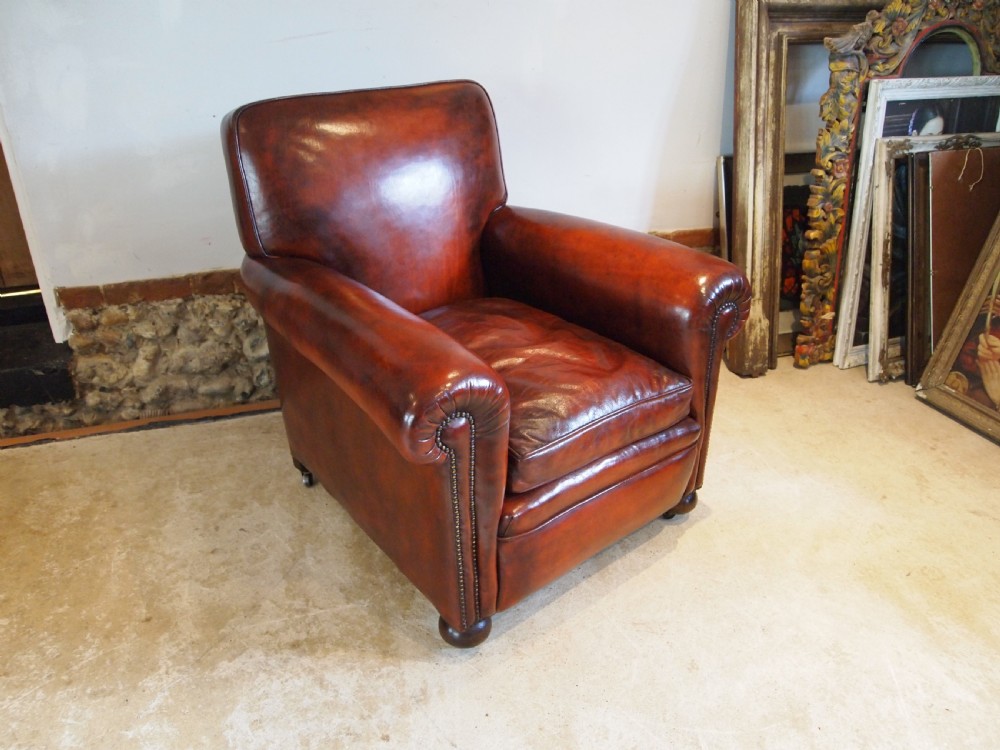 Chair very rare Heal and Son Ltd club armchair Chestnut leather c1920 View IV