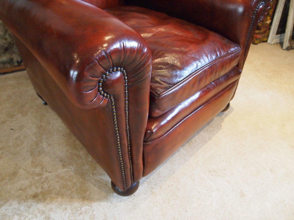 Chair very rare Heal and Son Ltd club armchair Chestnut leather c1920 View VI