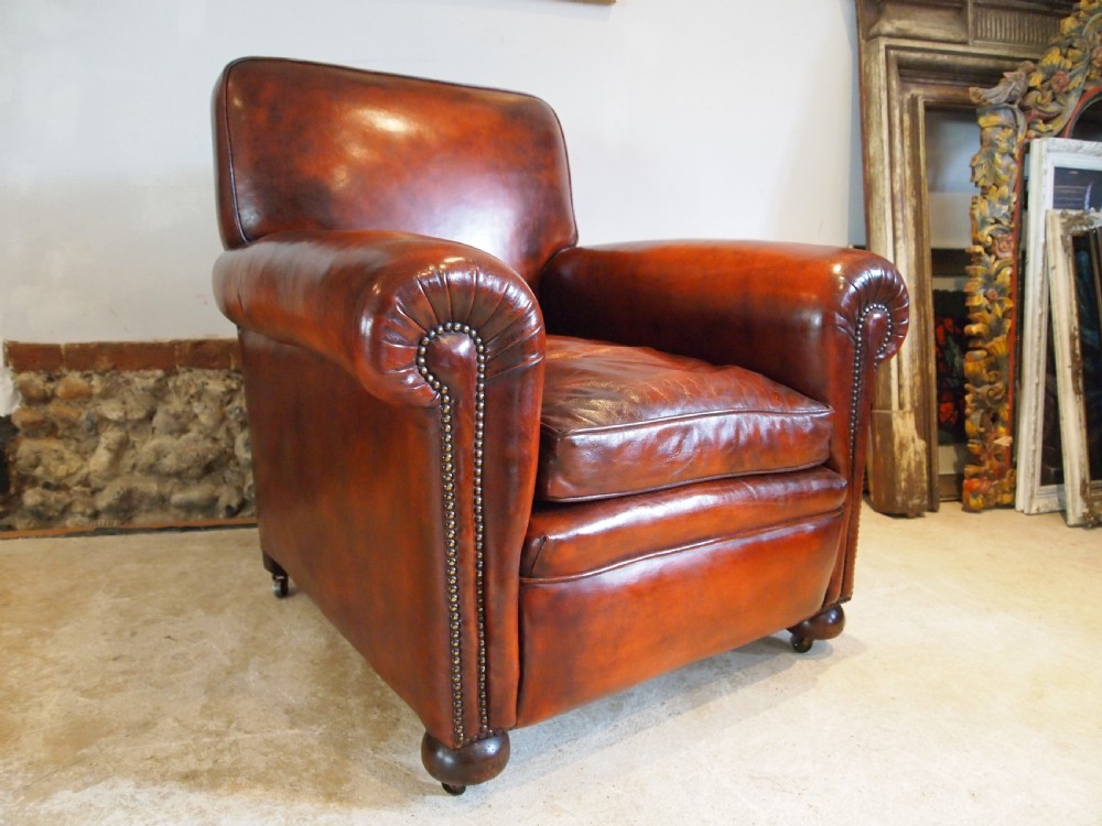 Chair very rare Heal and Son Ltd club armchair Chestnut leather c1920 View VIII