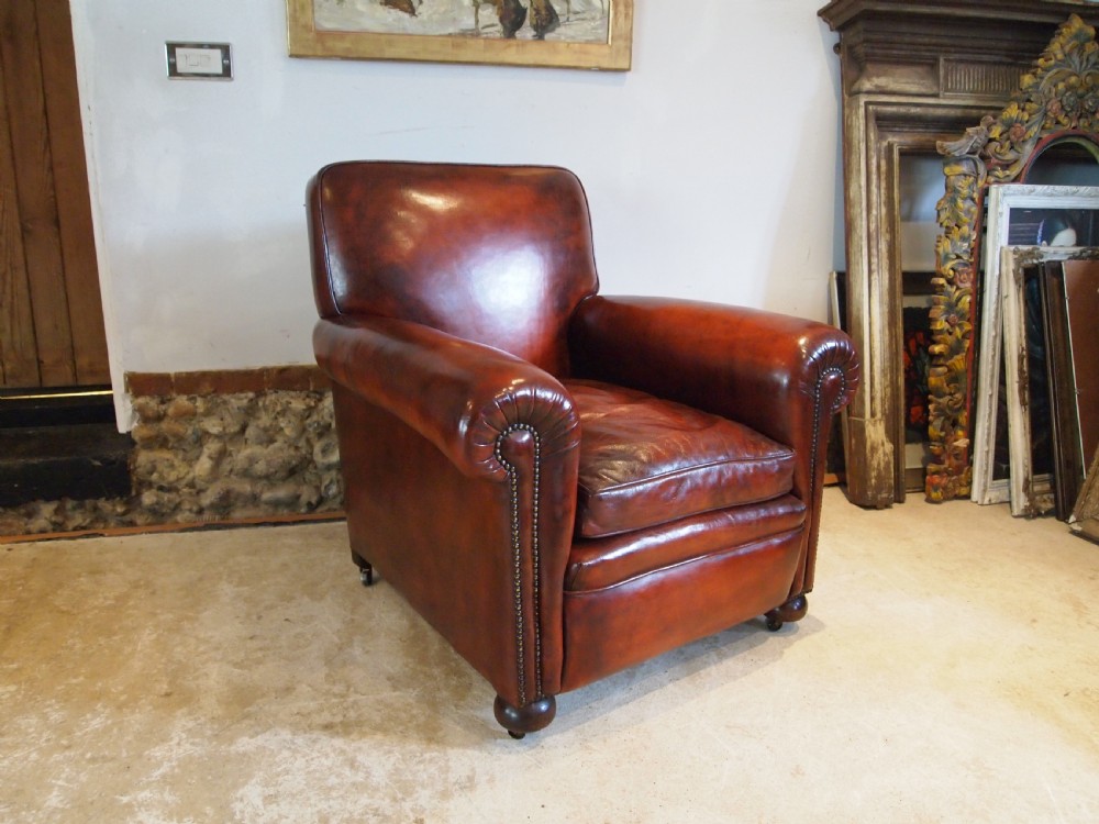 Chair very rare Heal and Son Ltd club armchair Chestnut leather c1920 View IX