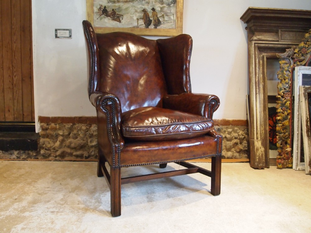 Chair stunning George III leather wing armchair c1790
