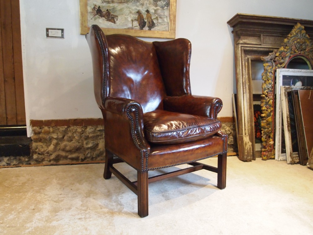 Chair stunning George III leather wing armchair c1790 View II