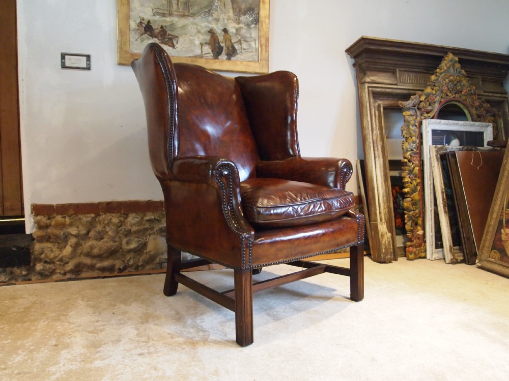 Chair stunning George III leather wing armchair c1790 View VI