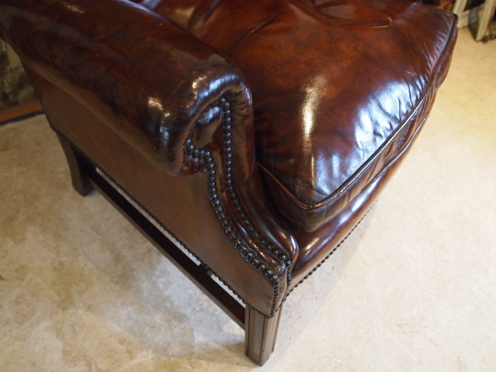 Chair stunning George III leather wing armchair c1790 View VIII