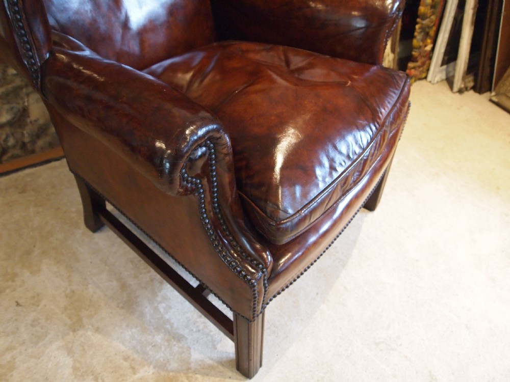 Chair stunning George III leather wing armchair c1790 View IX