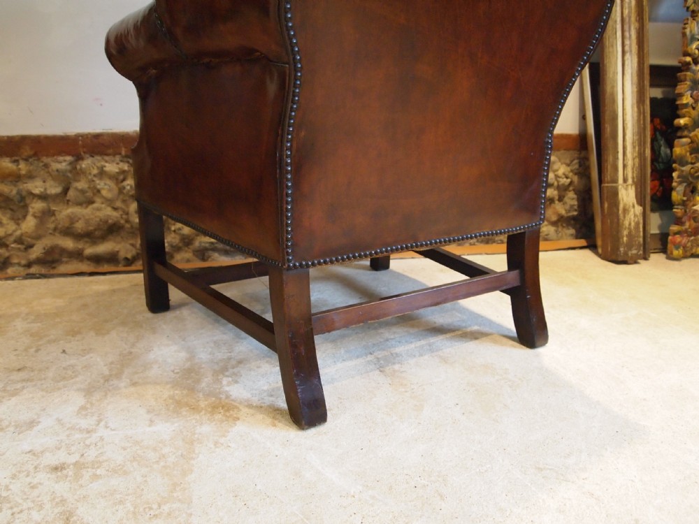 Chair stunning George III leather wing armchair c1790 View XI