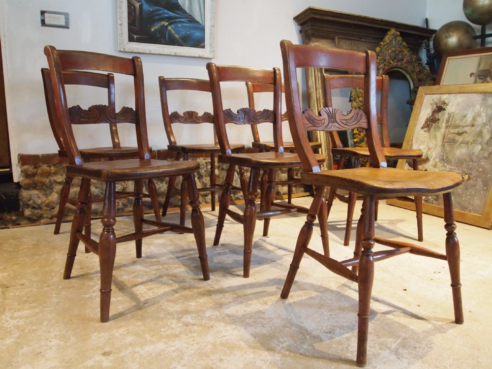 Chairs wonderful set of 7 Victorian Windsor kitchen dining c1870 View II