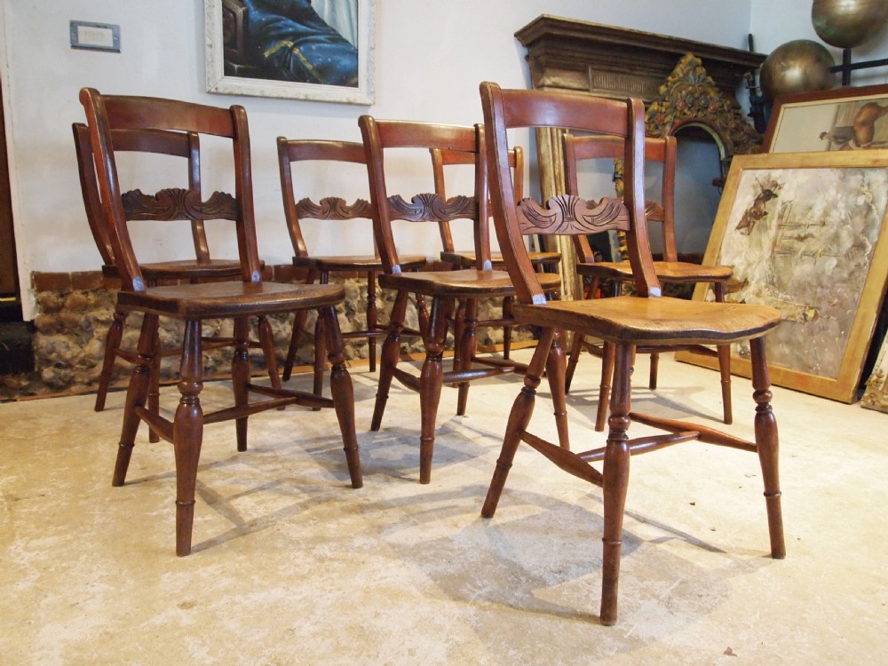 Chairs wonderful set of 7 Victorian Windsor kitchen dining c1870 View V