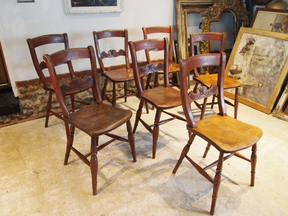 Chairs wonderful set of 7 Victorian Windsor kitchen dining c1870 View X