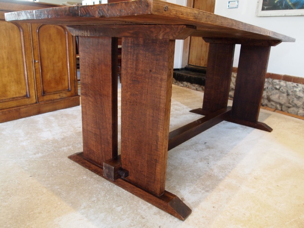 Table Arts and Crafts Oak refectory dining kitchen c1920 View III