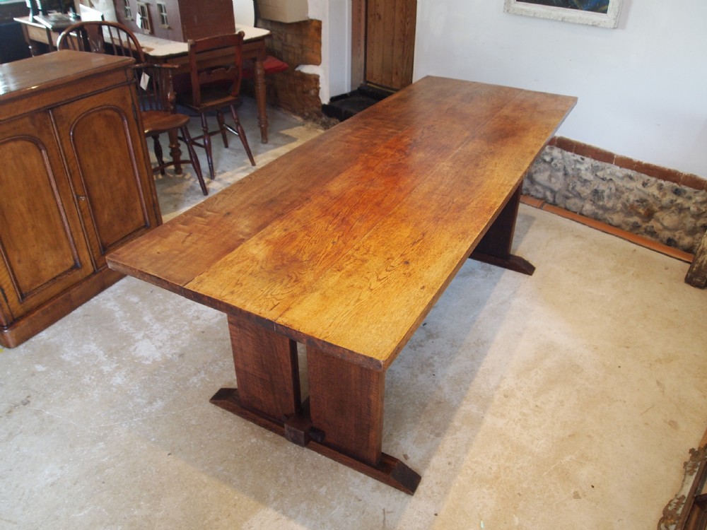 Table Arts and Crafts Oak refectory dining kitchen c1920 View V